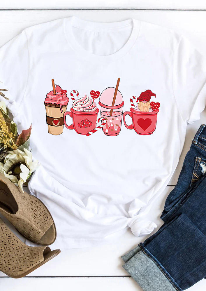 

Valentine Heart O-Neck T-Shirt Tee - White, SCM010828