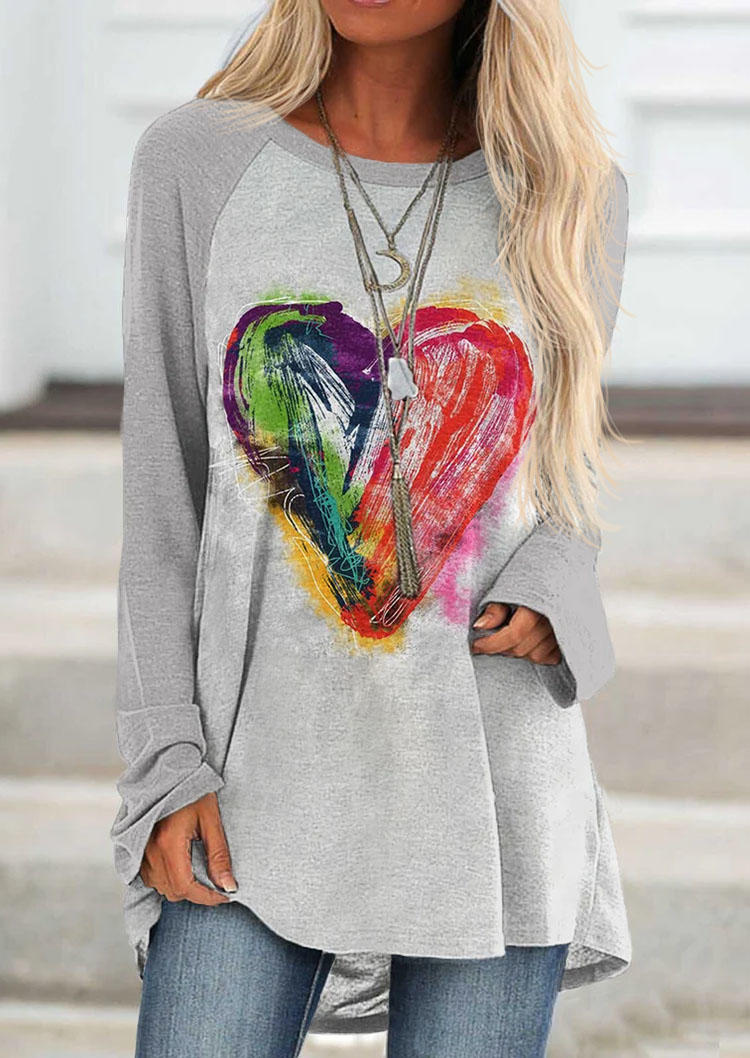 

Valentine Heart Long Sleeve O-Neck Blouse, Multicolor, SCM010888