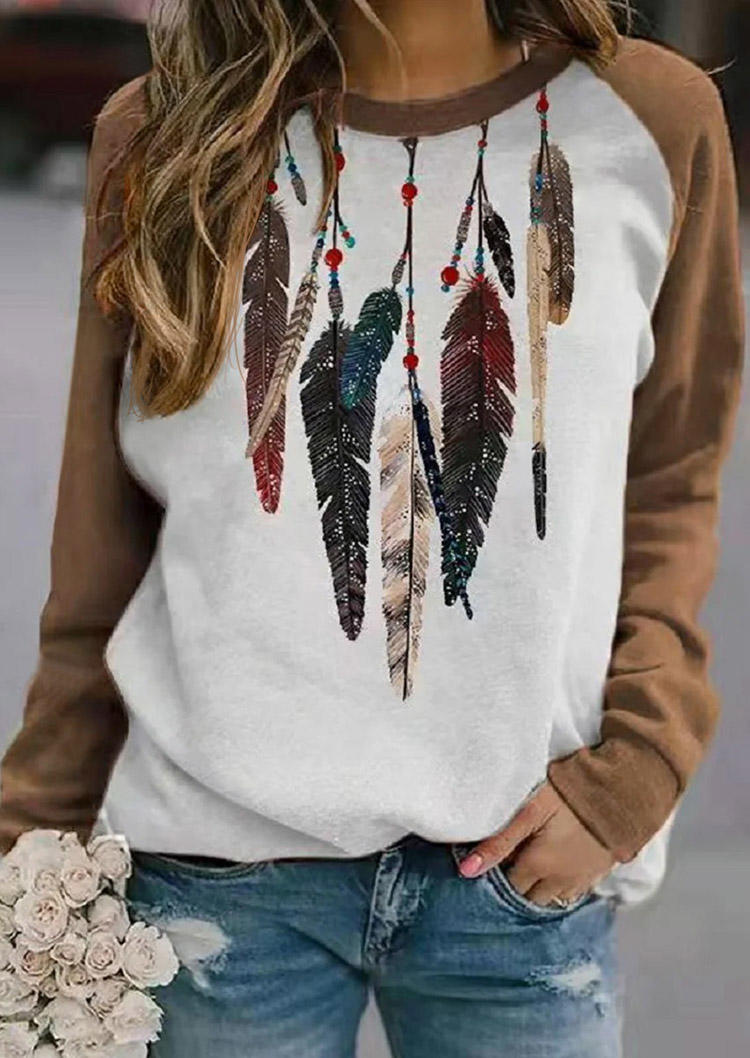 

Western Feather Long Sleeve Sweatshirt - Brown, SCM009872