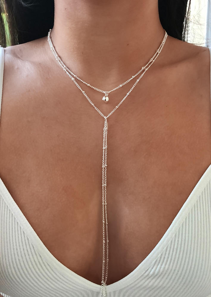 

Beading Tassel Dual-Layered Chocker Necklace, Silver, SCM010331
