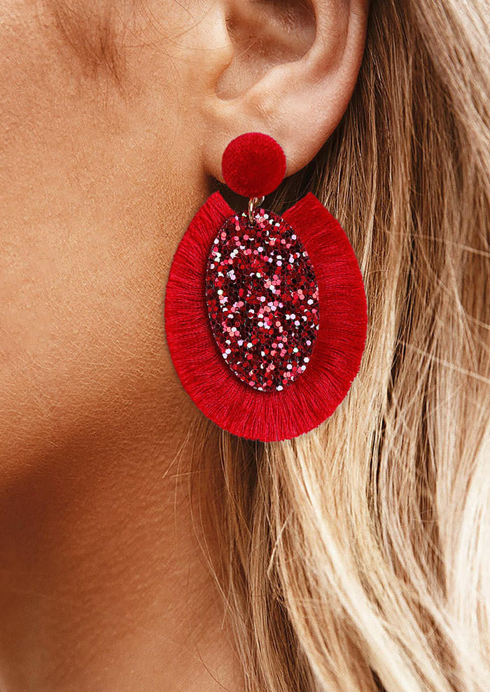 Glitter Tassel Oval Stud Earrings