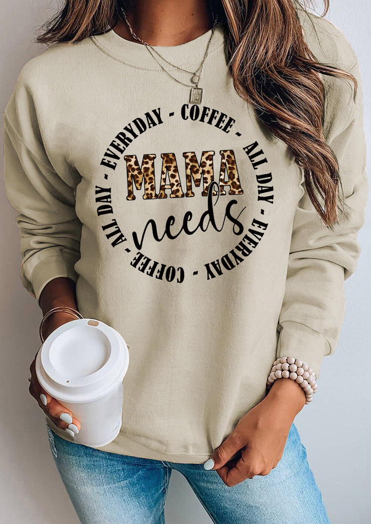 

Mama Needs Coffee All Day Everyday Leopard Pullover Sweatshirt - Apricot, SCM010590