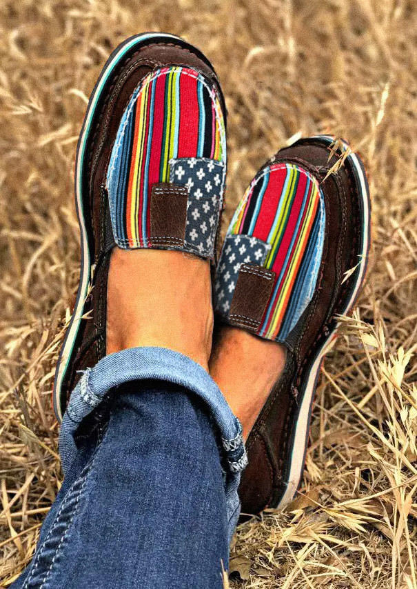 

American Flag Slip On Round Toe Flat Sneakers - Brown, SCM010791