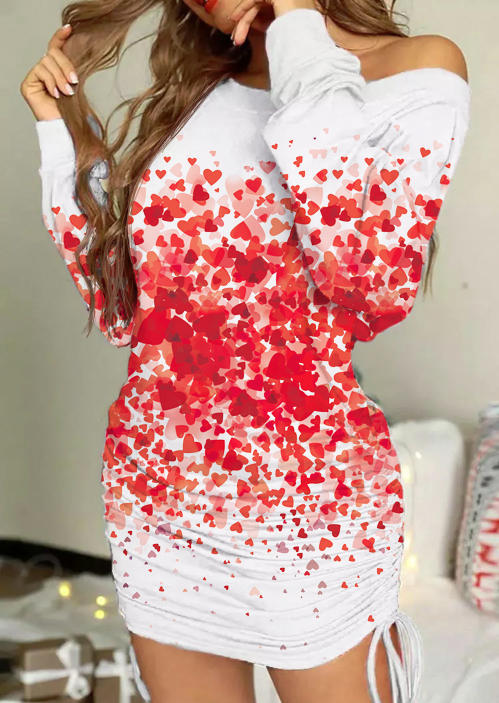 

Valentine Heart Drawstring Bodycon Dress - White, SCM010818