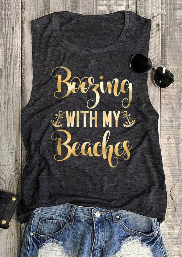 

Boozing With My Beaches O-Neck Tank - Dark Grey, Gray, SCM010823