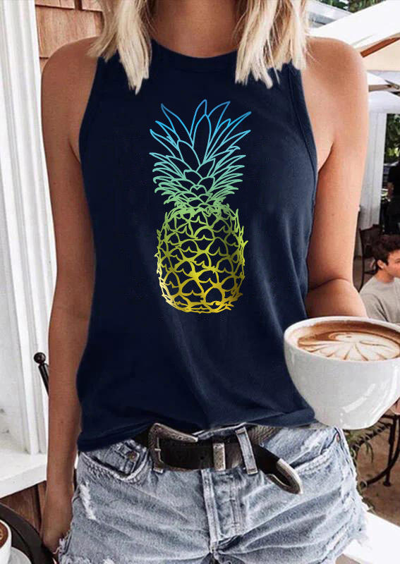 

Pineapple Gradient O-Neck Casual Tank - Navy Blue, SCM010825