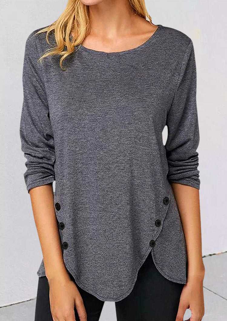 

Irregular Button Long Sleeve Blouse - Gray, SCM010829