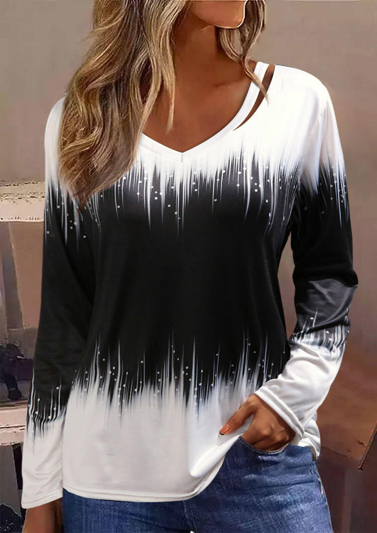 

Gradient Hollow Out Long Sleeve Blouse - Black, SCM010613