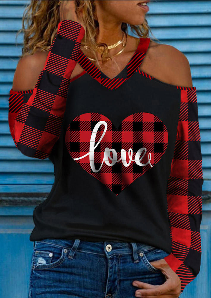 

Valentine Love Heart Plaid V-Neck Blouse, Multicolor, SCM010634