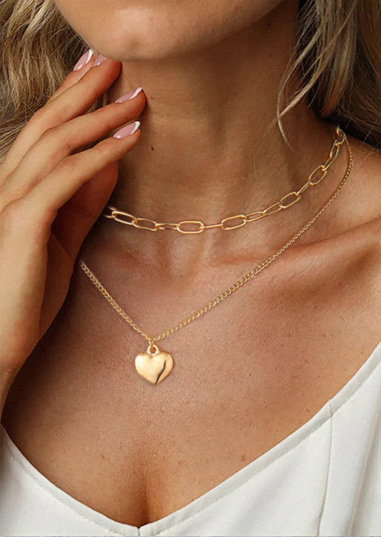 2Pcs Valentine Heart Pendant Necklace Set