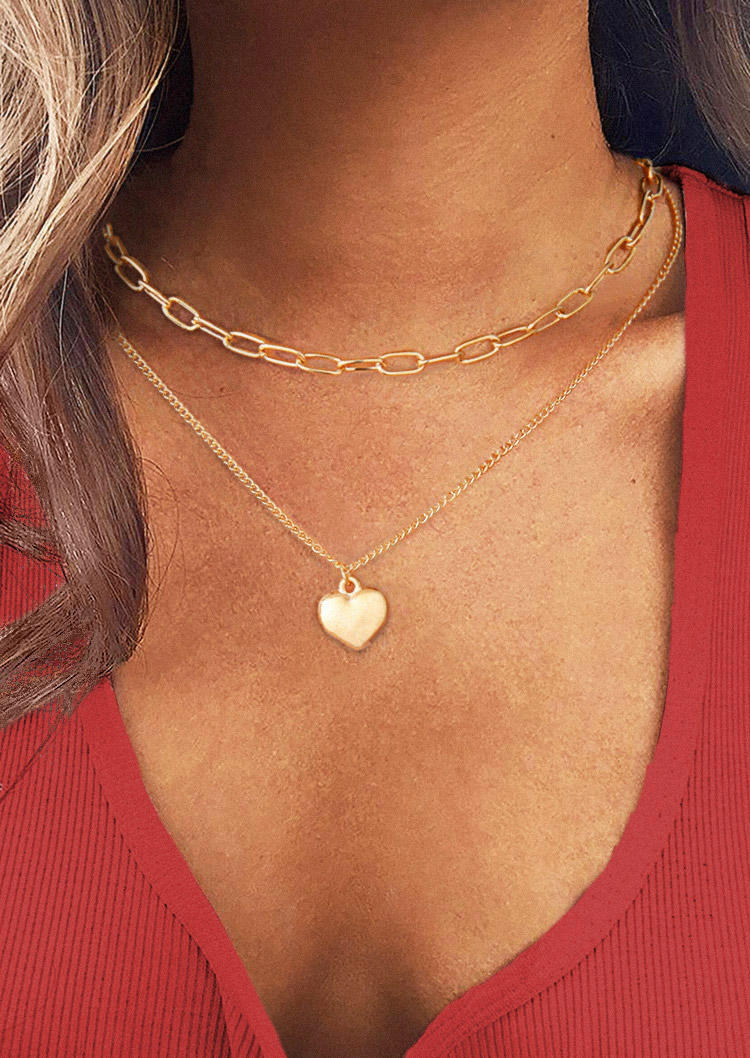 2Pcs Valentine Heart Pendant Necklace Set