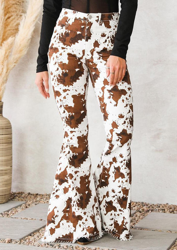 

Western Cow Button Flare Pants, Multicolor, SCM010977