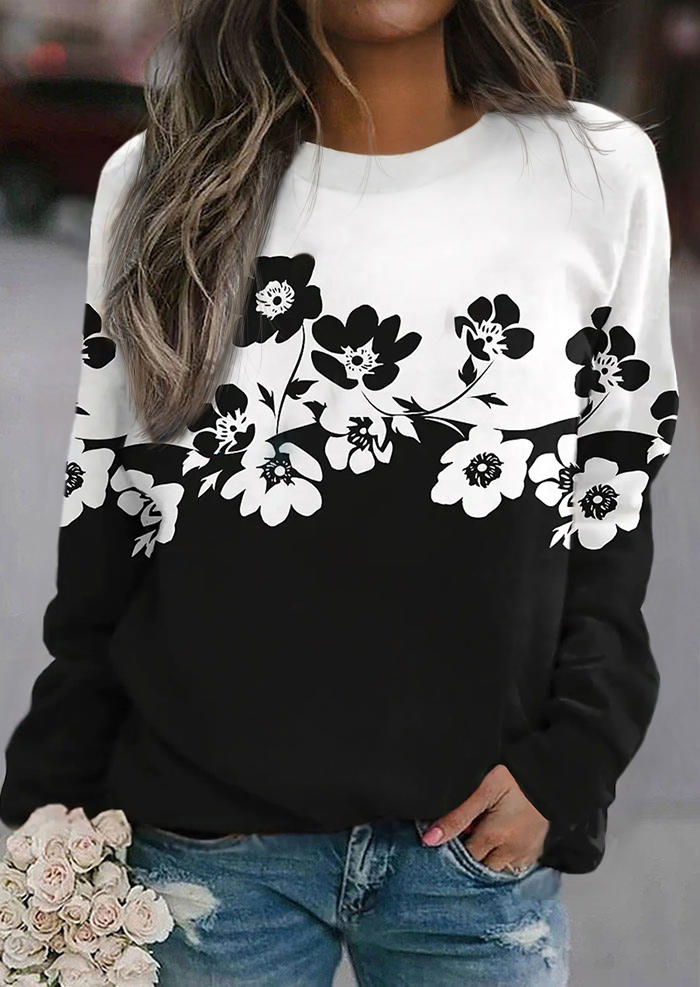 

Floral Long Sleeve Pullover Sweatshirt, Multicolor, SCM010514