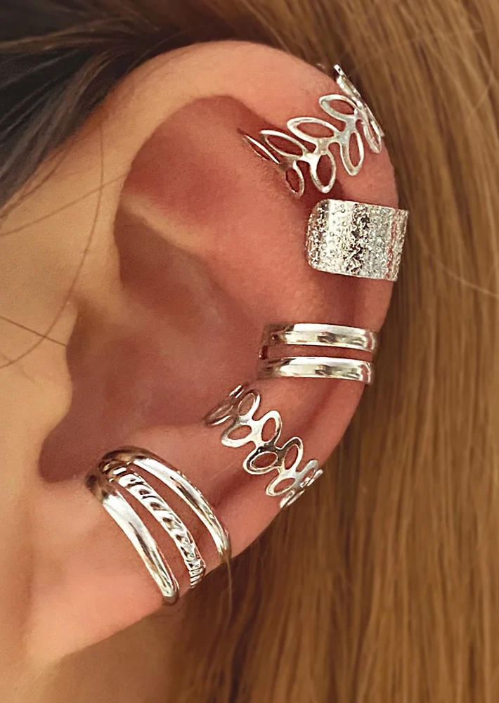

5Pcs Hollow Out Leaf Ear Cuff Earrings, Silver, SCM010668