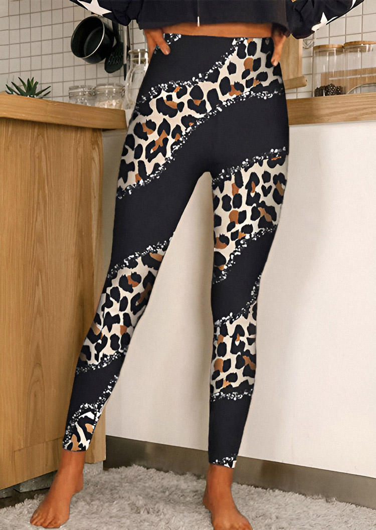 

Leopard Glitter Skinny Leggings - Black, SCM010711