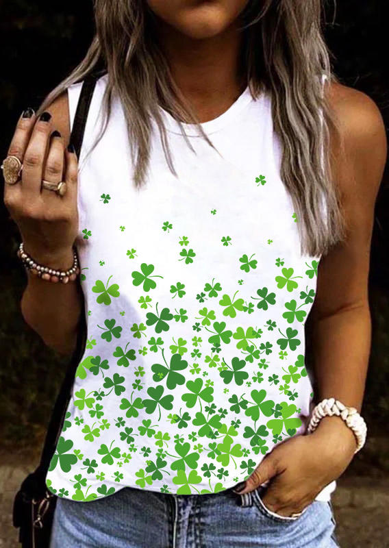 

St. Patrick' Day Lucky Shamrock O-Neck Tank - White, SCM010764