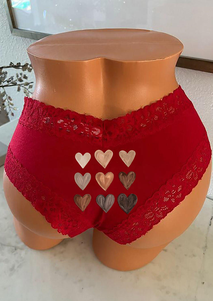 Valentine Love Heart Lace Splicing Panties - Red