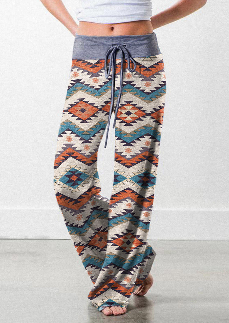 

Aztec Geometric Drawstring Wide Leg Pants, Multicolor, SCM010834