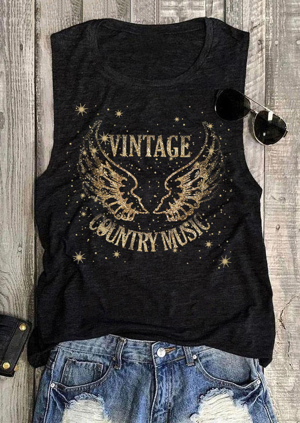 

Vintage Country Music Wing O-Neck Tank, Black, SCM010943
