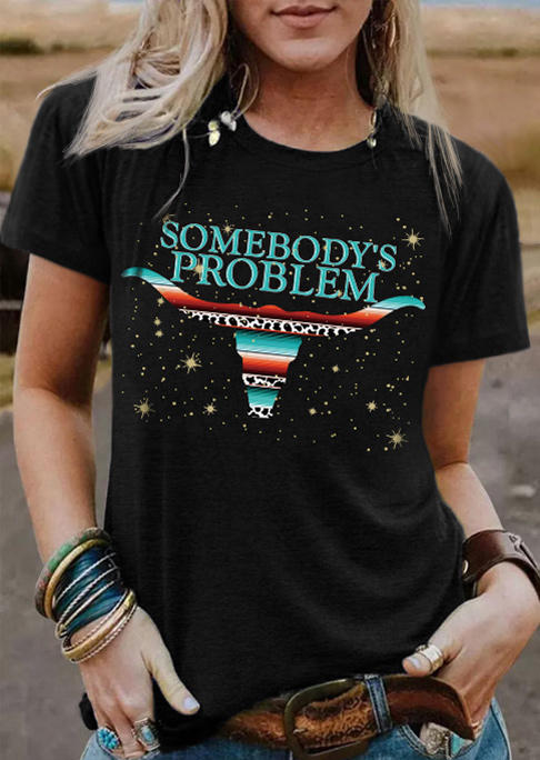 

Somebody' Problem Serape Striped Cow T-Shirt Tee - Black, SCM011004