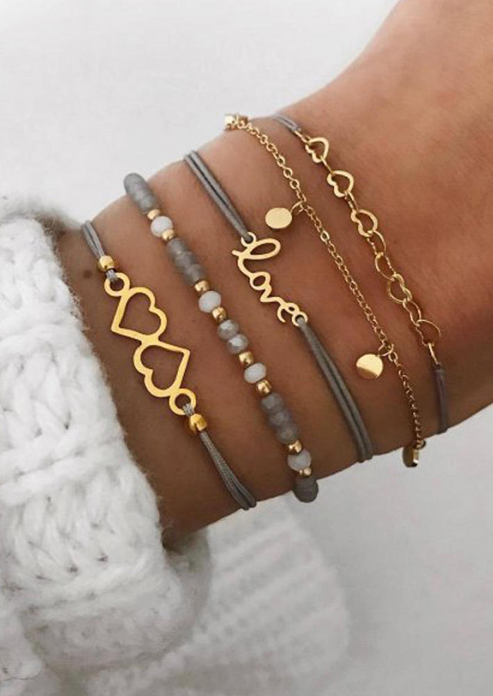 

5Pcs Valentine Love Heart Beading Bracelet Set, Multicolor, SCM010389