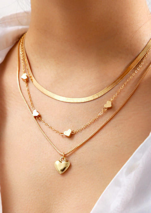 

3Pcs Valentine Heart Pendant Necklace, Gold, SCM010576