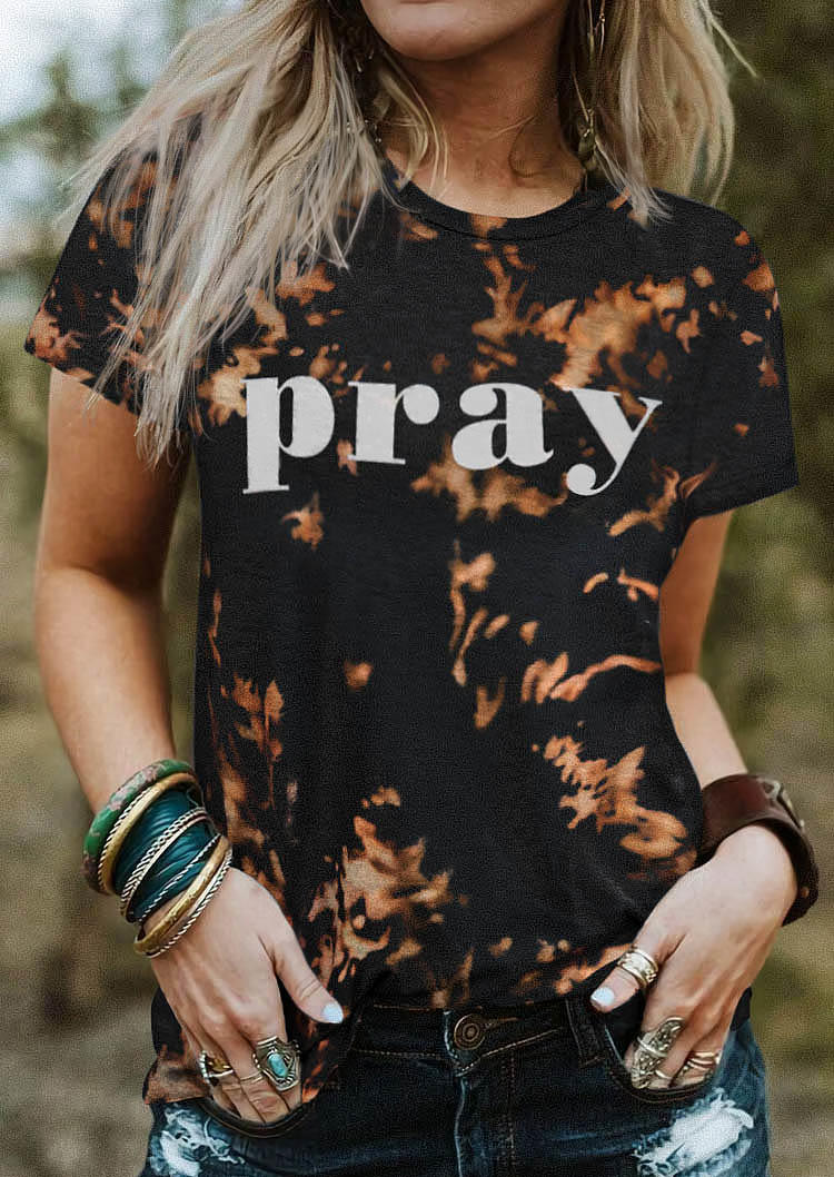 

Pray Tie Dye O-Neck T-Shirt Tee, Multicolor, SCM010657