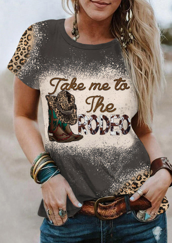 Take Me To The Rodeo Leopard T-Shirt Tee - Dark Grey