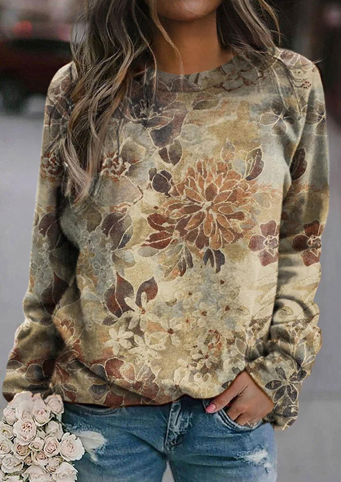 

Floral Distressed O-Neck Sweatshirt, Multicolor, SCM010757