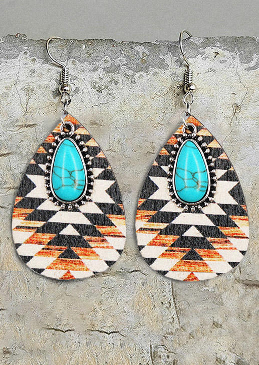 Aztec Geometric Turquoise Water Drop Earrings
