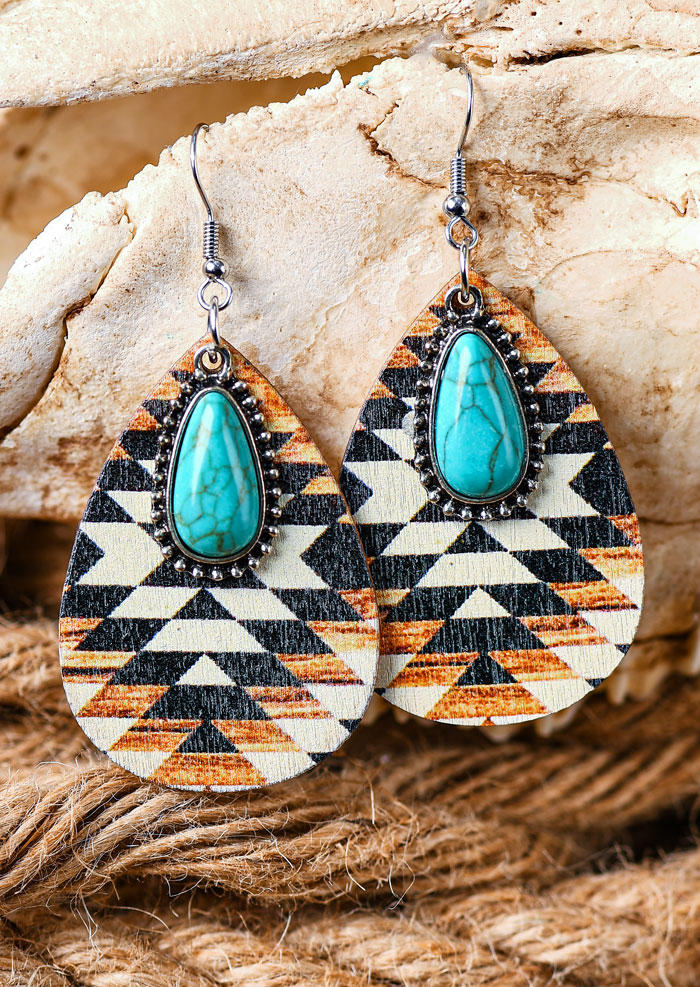 Aztec Geometric Turquoise Water Drop Earrings