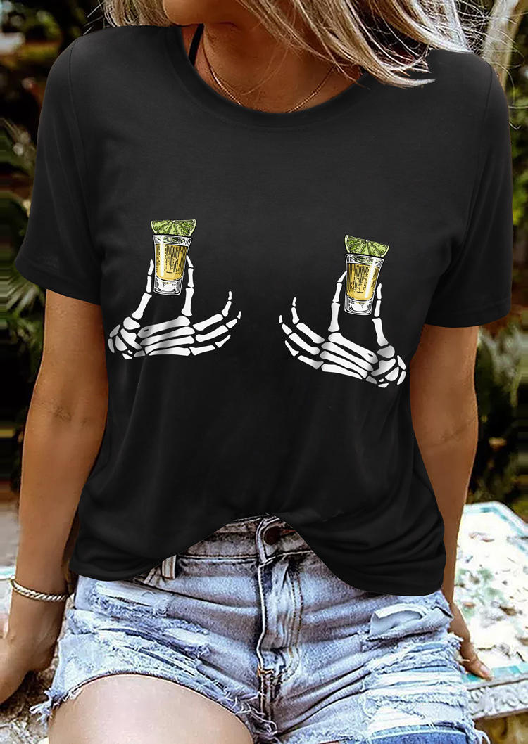 

Skeleton Hand Beer T-Shirt Tee - Black, SCM011057