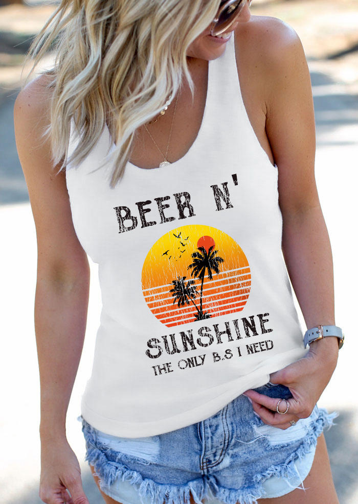 Beers N' Sunshine The Only B.S. I Need Coconut Tree Racerback Tank - White