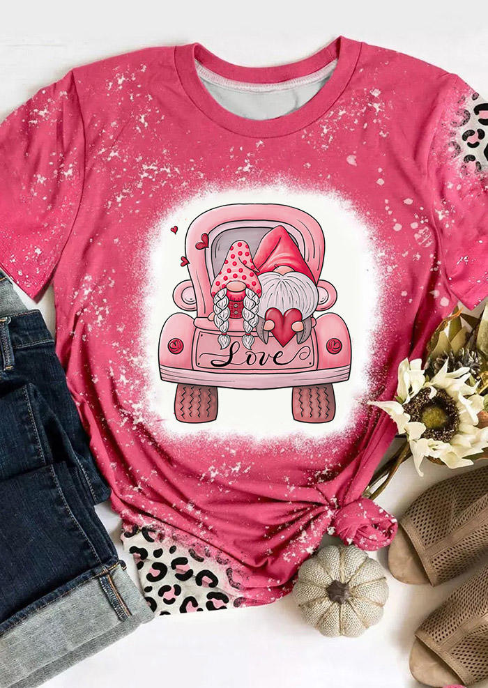 

Valentine Love Leopard Gnomies Bleached T-Shirt Tee, Multicolor, SCM011058