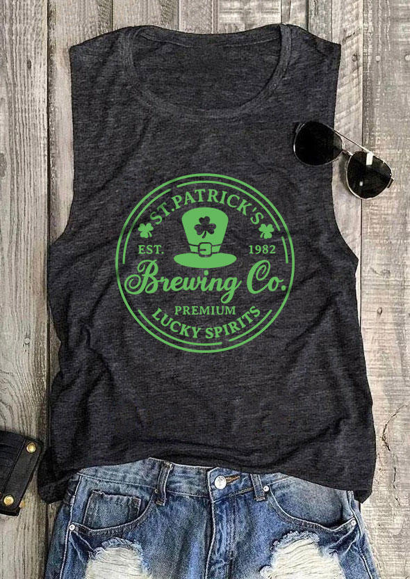 St. Patrick's Day Lucky Shamrock O-Neck Tank - Dark Grey