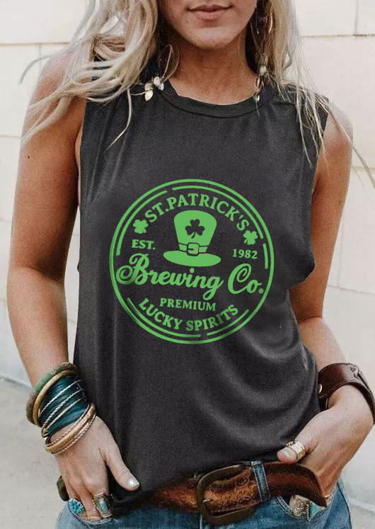 

St. Patrick's Day Lucky Shamrock O-Neck Tank - Dark Grey, Gray, SCM011120