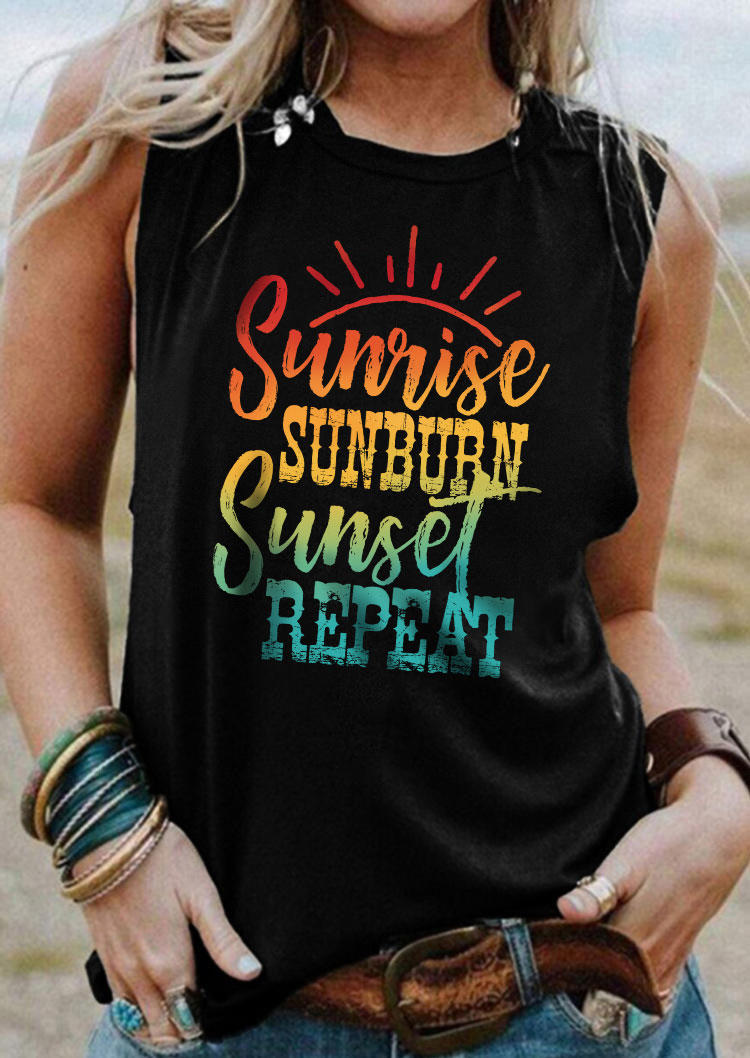 

Sunrise Sunburn Sunset Repeat Gradient Tank, Black, SCM011121