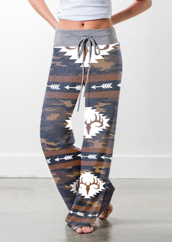 

Western Aztec Geometric Steer Skull Drawstring Wide Leg Pants, Multicolor, SCM011159