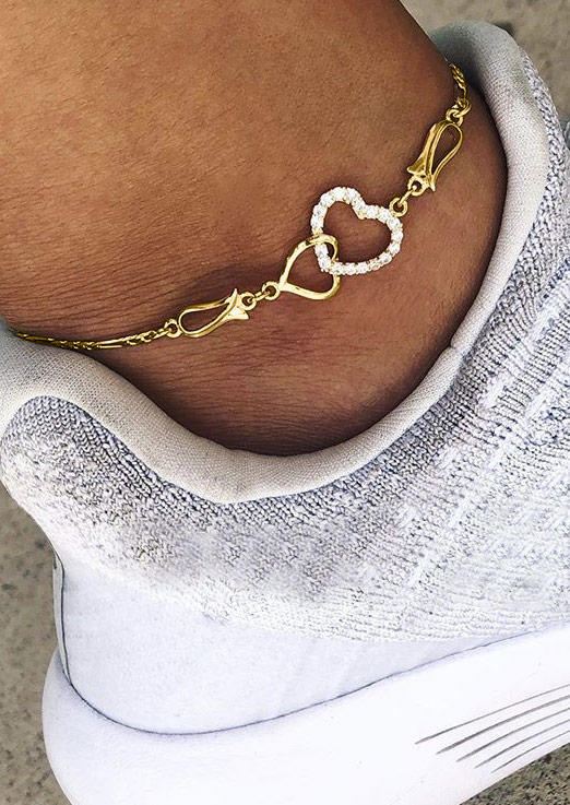 

Valentine Heart Rhinestone Hollow Out Anklet, Gold;silver, SCM010956