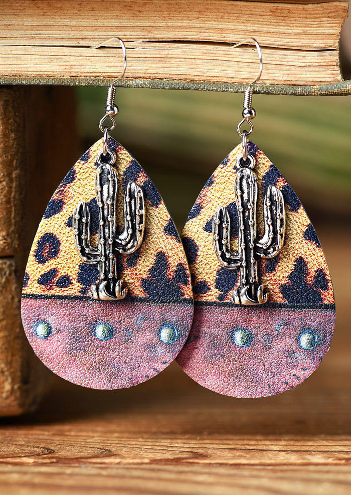

Leopard Cactus PU Leather Earrings, Multicolor, SCM011018