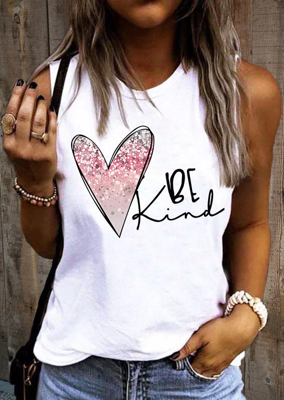 

Valentine Be Kind Glitter Heart Tank - White, SCM011128