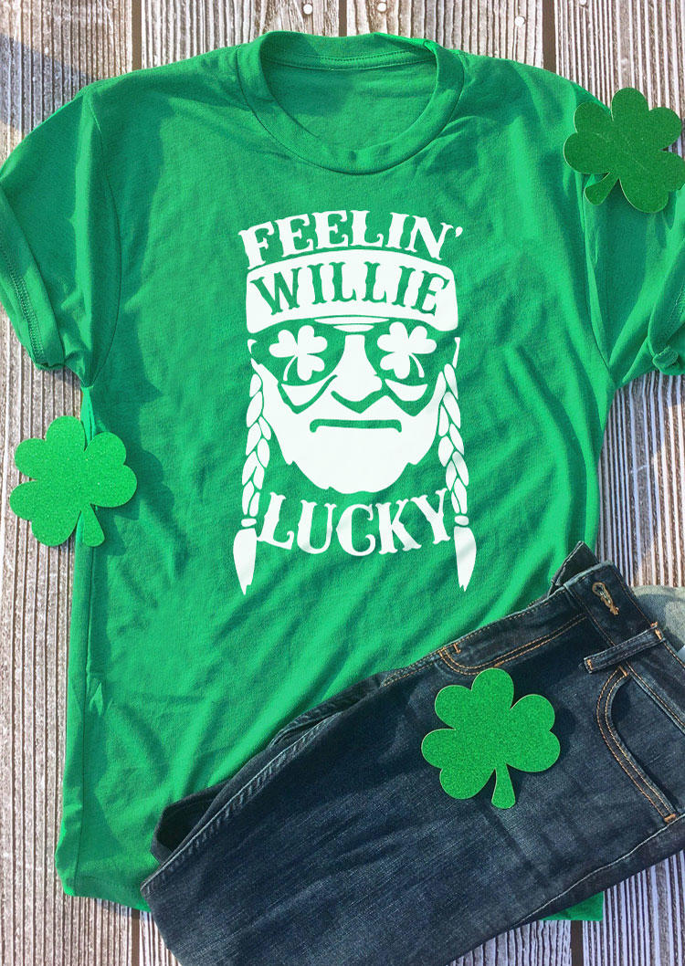 St. Patrick's Day Feelin' Willie Lucky O-Neck T-Shirt Tee - Green