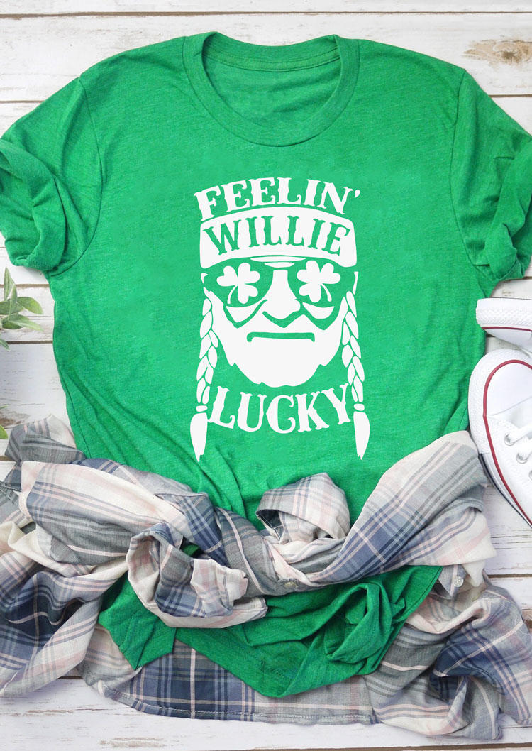

St. Patrick's Day Feelin' Willie Lucky O-Neck T-Shirt Tee - Green, SCM011190