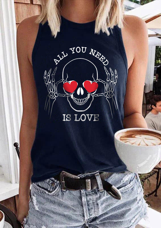 

All You Need Is Love Skeleton Hand Skull Heart Tank - Navy Blue, SCM011192