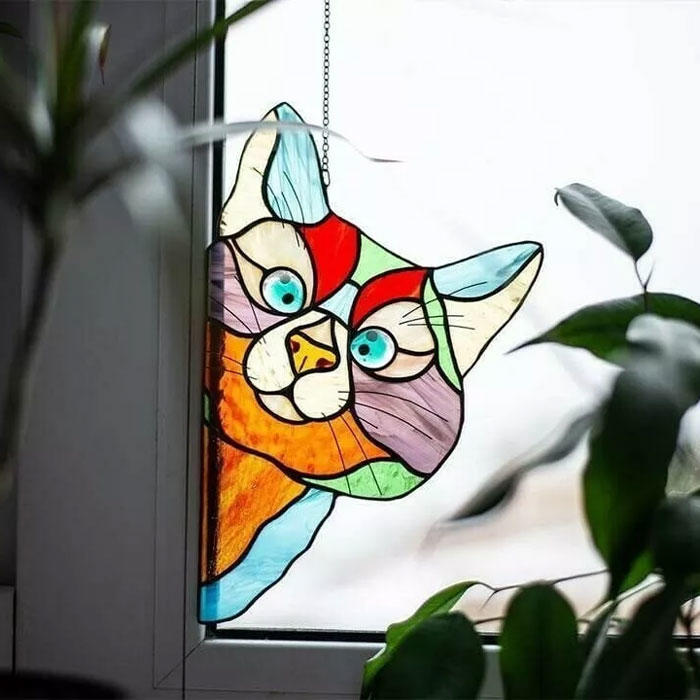 Stained Glass Cat Window Hanging Ornament