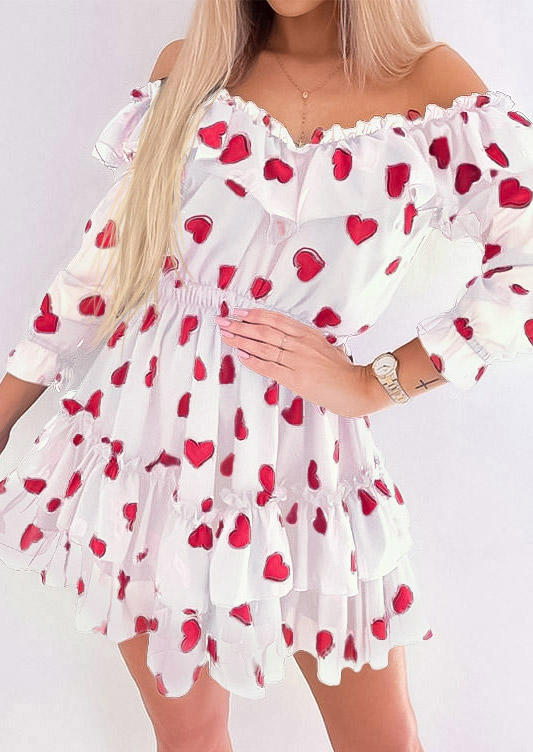 

Valentine Heart Ruffled Mini Dress - White, SCM011243
