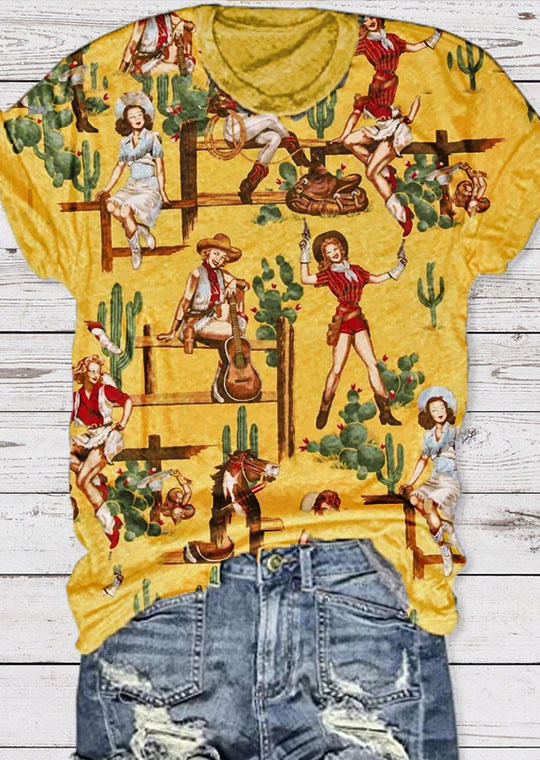 

Western Cactus Horse T-Shirt Tee, Yellow, SCM011259