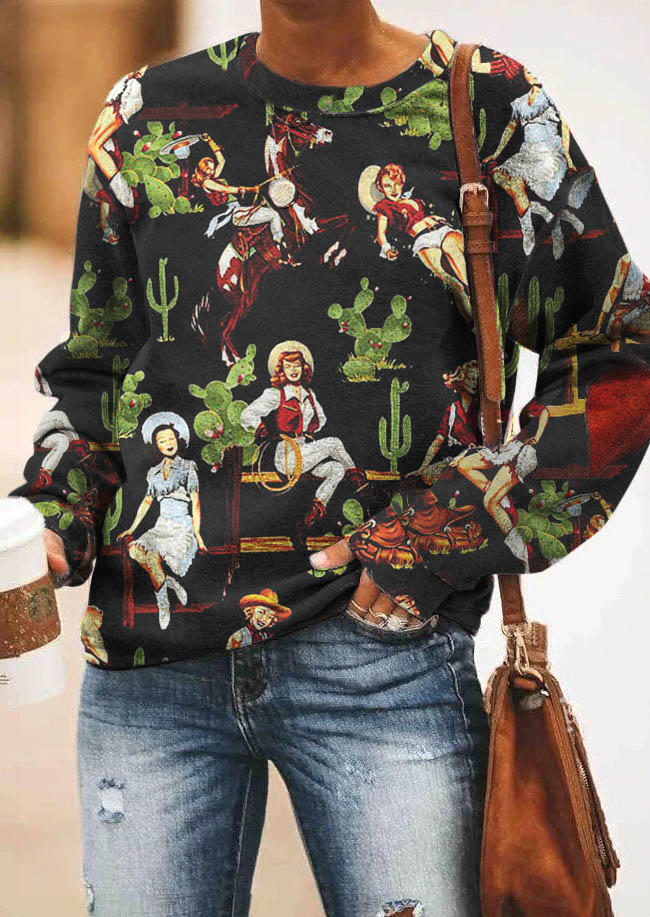 

Cactus Drop Shoulder Pullover Sweatshirt - Black, SCM011277