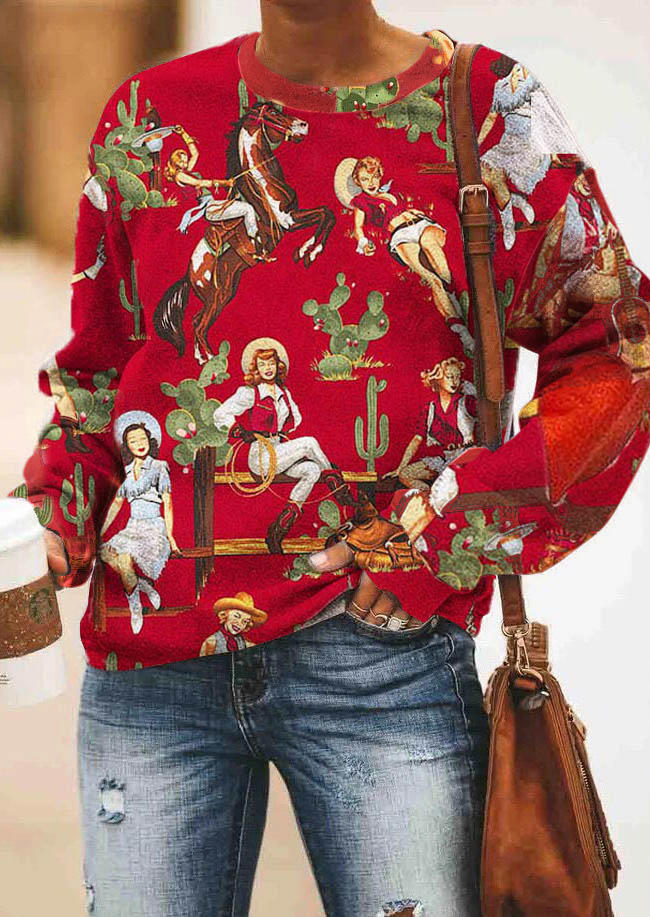 

Cowgirl Cactus Pullover Long Sleeve Sweatshirt - Red, SCM011278
