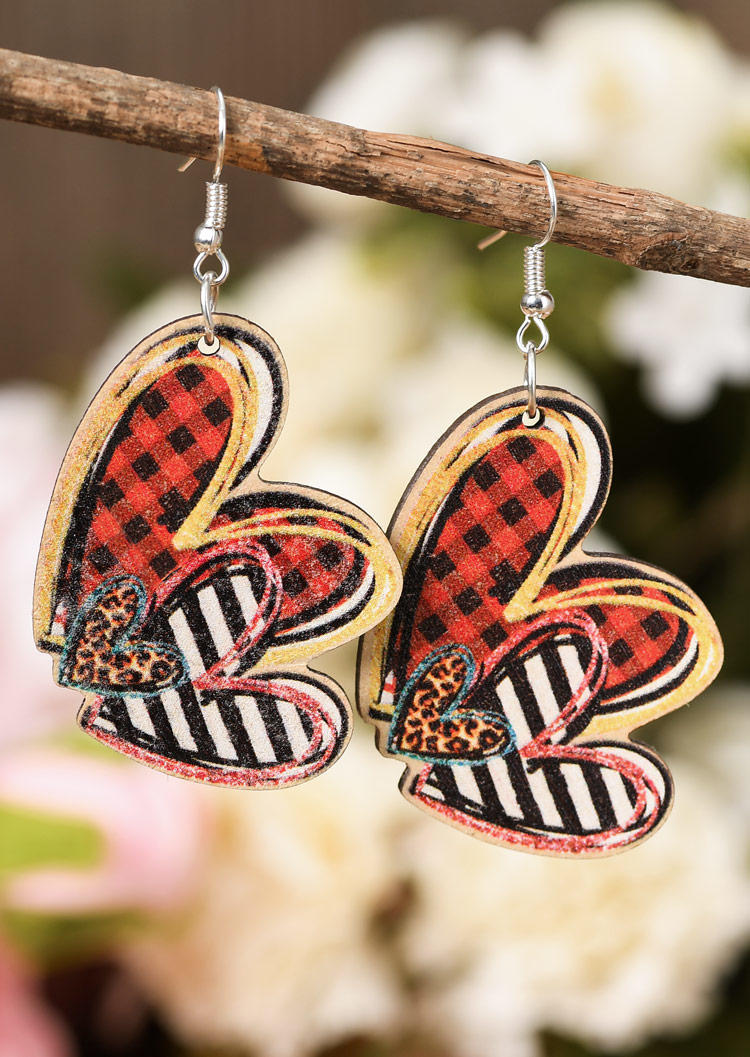 

Valentine Leopard Plaid Striped Heart Earrings, Multicolor, SCM010437